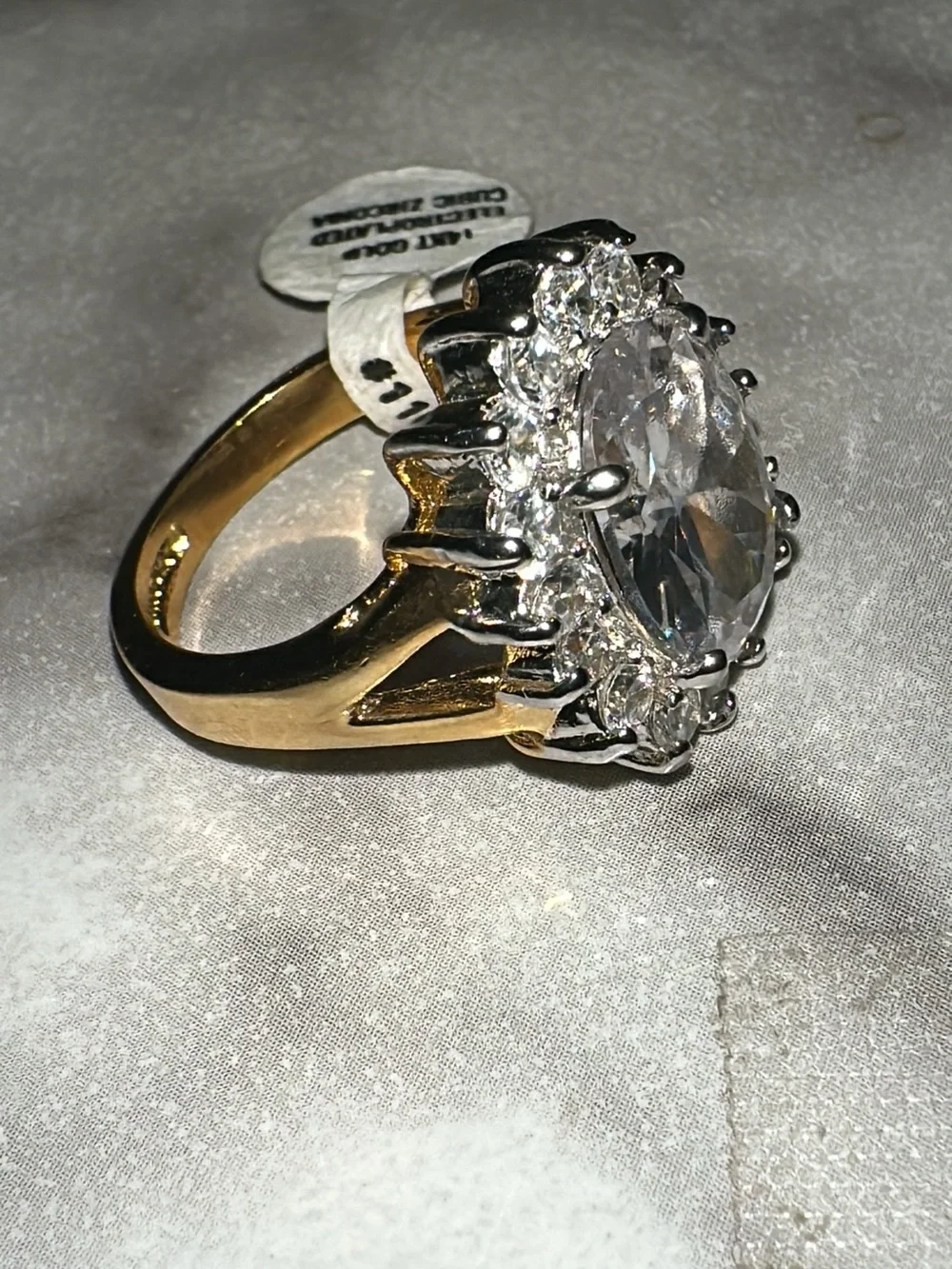 14kt Gold-ElectroPlated Clear Crystal Halo Cocktail Ring with Cubic Zirconia - Picture 5 of 6
